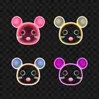 PSD neon design of mouse face icon emoji with small timid and cute expressions clipart idea tattoo