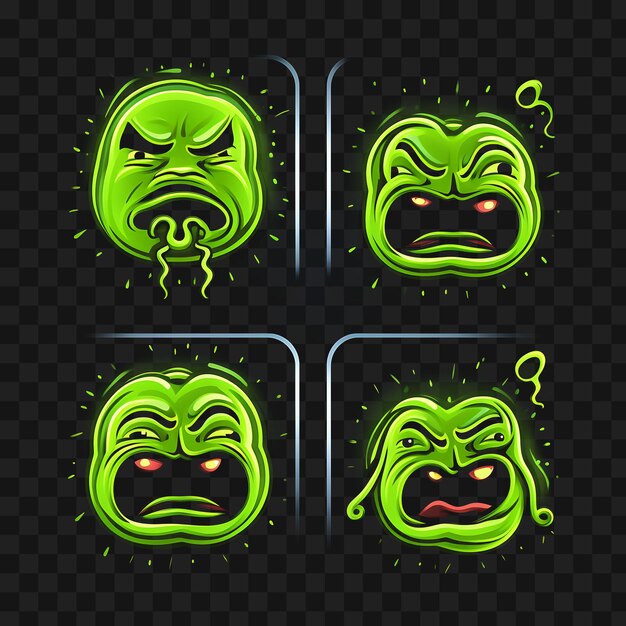 PSD neon design of nauseated face icon emoji with sick disgusted and queasy exp clipart idea tattoo