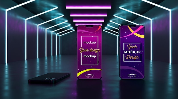 Concetto di dispositivo al neon mock-up