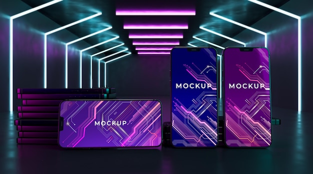 PSD concetto di dispositivo al neon mock-up