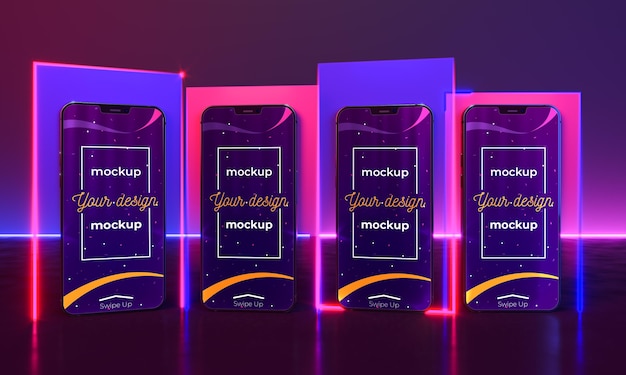 PSD concetto di dispositivo al neon mock-up