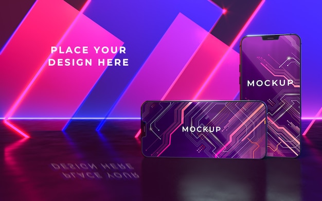 PSD concetto di dispositivo al neon mock-up