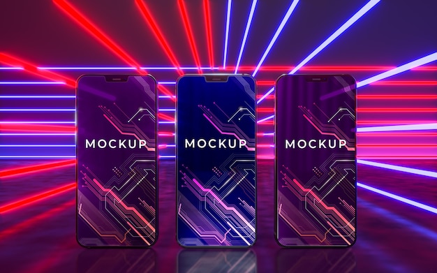 PSD concetto di dispositivo al neon mock-up