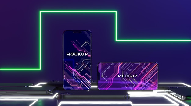 PSD concetto di dispositivo al neon mock-up