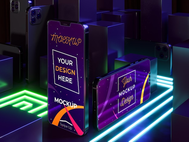 PSD concetto di dispositivo al neon mock-up