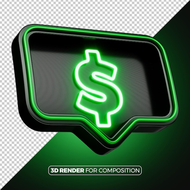 Neon dollar sign icon 3d render green