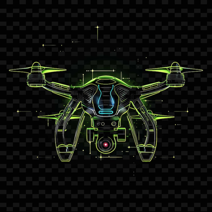 PSD neon drones borderline design neon lines style drone design png y2k shapes transparent light arts