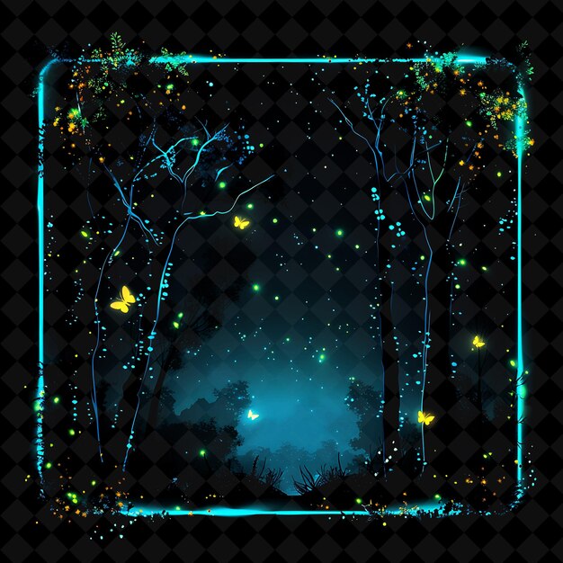 Neon Firefly Forest Arcane Ramka Z świecącymi świetlikami I Neon Color Frame Y2k Art Collection