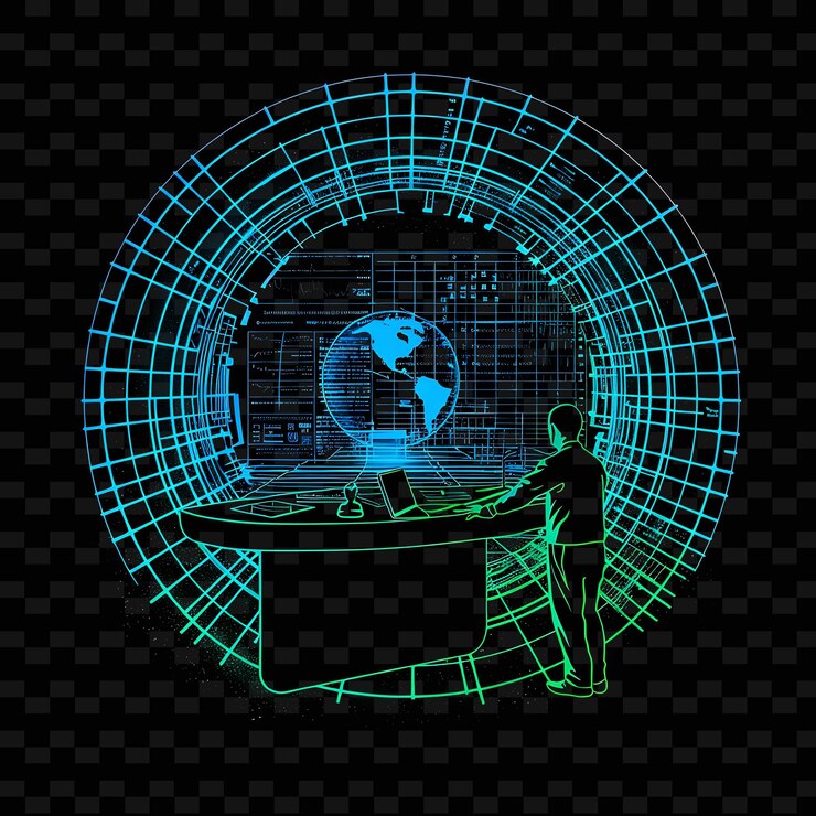 PSD neon fractal effect with a candidate at a math conference la neon line art city view background