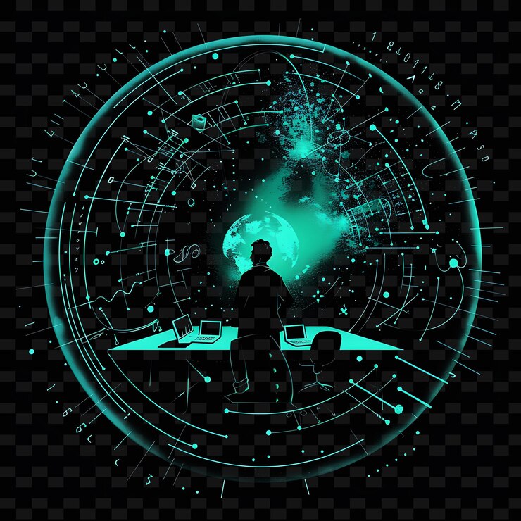 PSD neon fractal effect with a candidate at a math conference la neon line art city view background