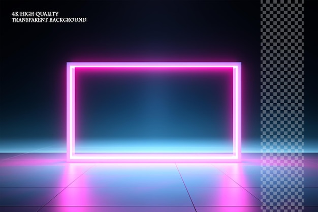 Cornice al neon a forma di rettangolo vuoto su sfondo trasparente