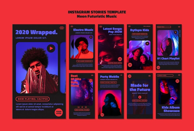 PSD modello di storie di instagram di musica futuristica al neon