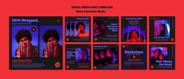 PSD modello di post di social media di musica futuristica al neon