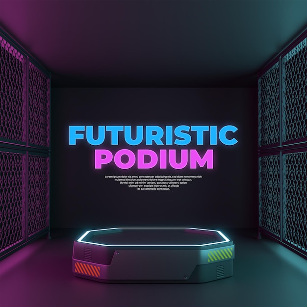 PSD neon futuristic podium display 3d rendering