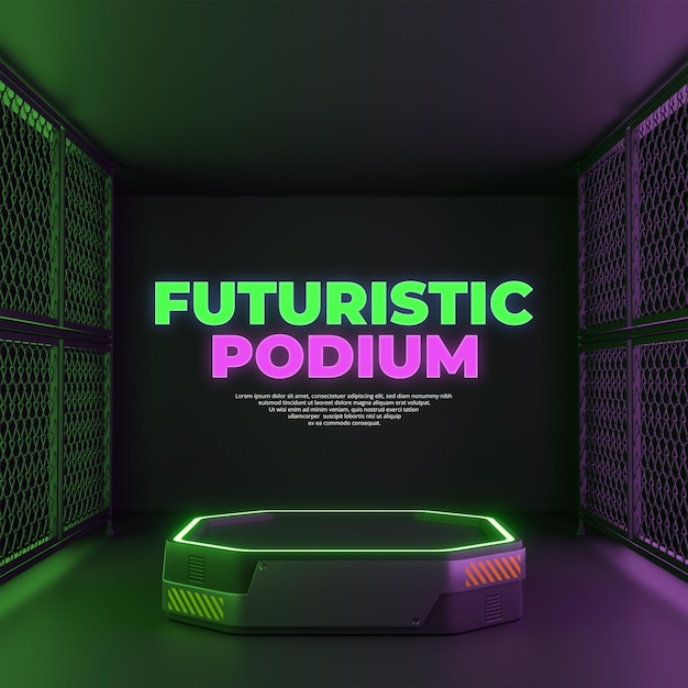 PSD neon futuristic podium display 3d rendering