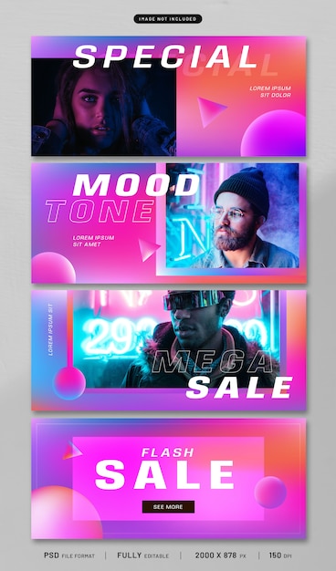 PSD neon gloed banner sjabloonverzameling