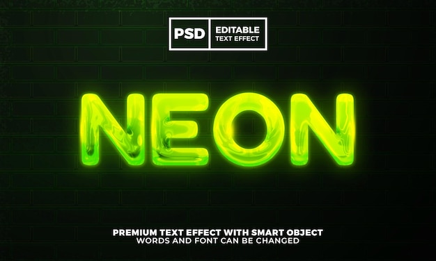 Effetto di testo modificabile verde bagliore al neon Psd Premium