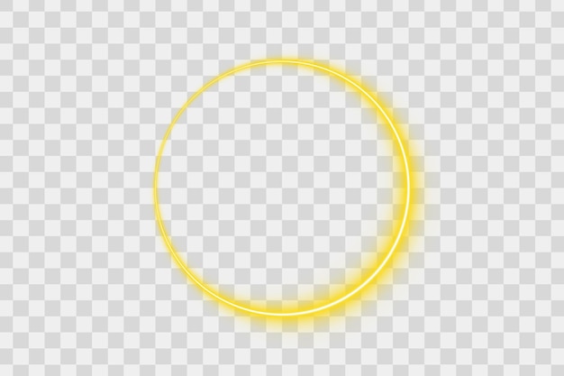 neon glowing gradient yellow circular ring frame with 3d design and blank on transparent background