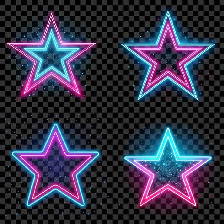 PSD neon glowing star frame with light effect isolated transparent background png