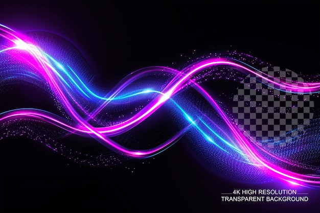 PSD neon glowing swirl wave electric light effect purple hues on transparent background