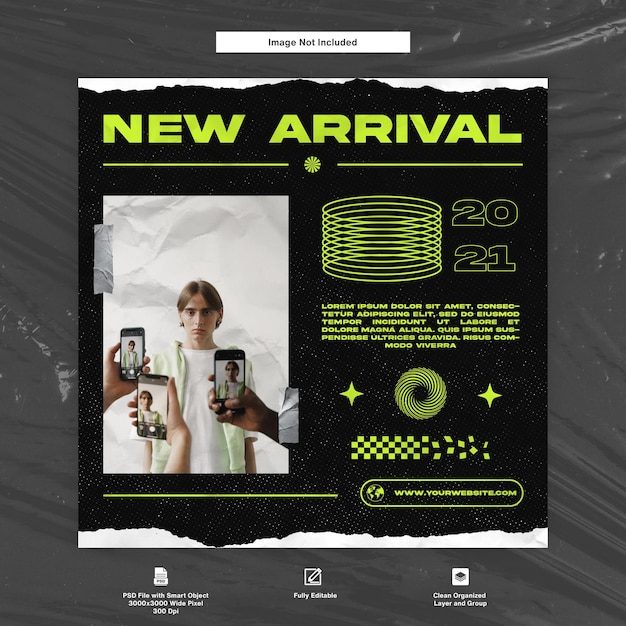 PSD neon green future edgy streetwear and apparel instagram social media template