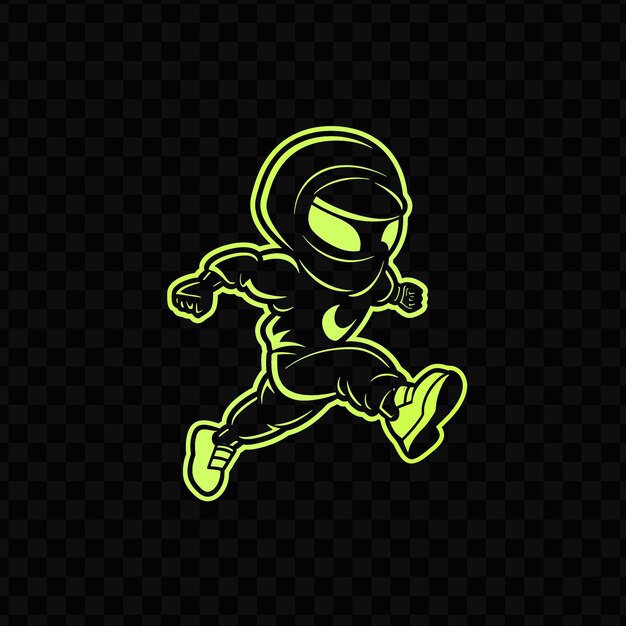 PSD Зеленый неоновый знак бегущего человека с наушниками на темном фоне