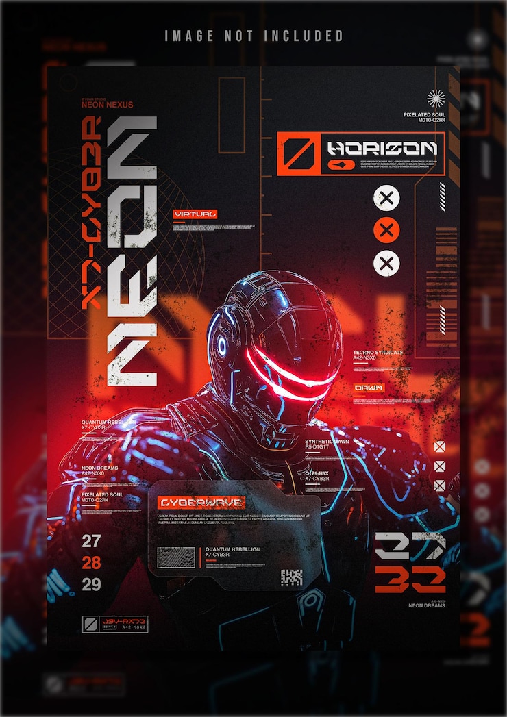 PSD neon grid toekomst flyer poster ontwerp