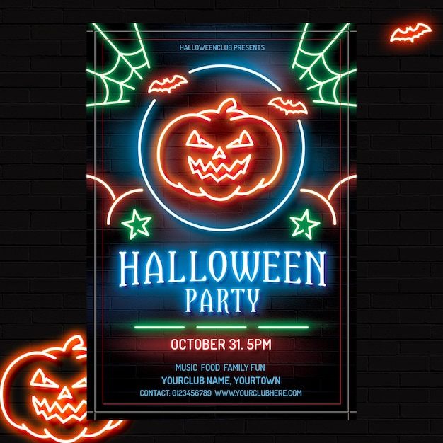 Neon Halloween Flyer for party invitation