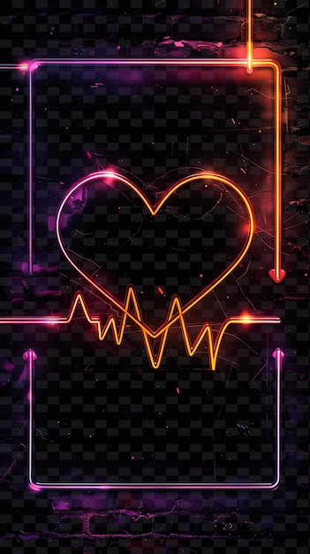 PSD neon heartbeat signboard met een rechthoekig bord neon frame y2k shape creatief signboard decor