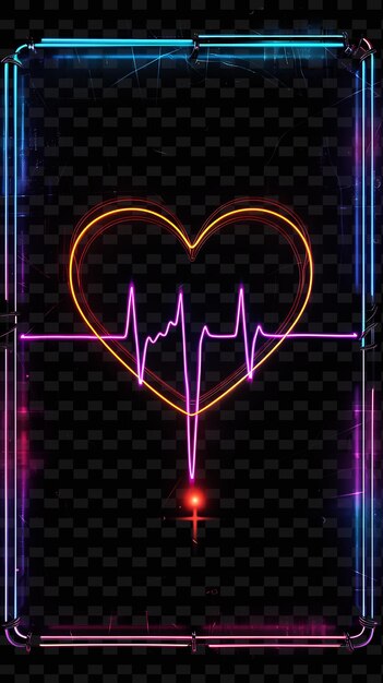 PSD neon heartbeat signboard with a rectangular board neon frame y2k shape creative signboard decor