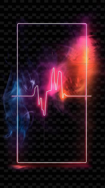 PSD neon heartbeat signboard with a rectangular board neon frame y2k shape creative signboard decor