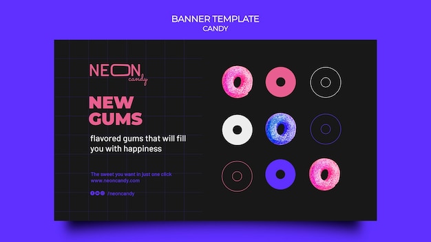 PSD neon horizontal banner for candy store