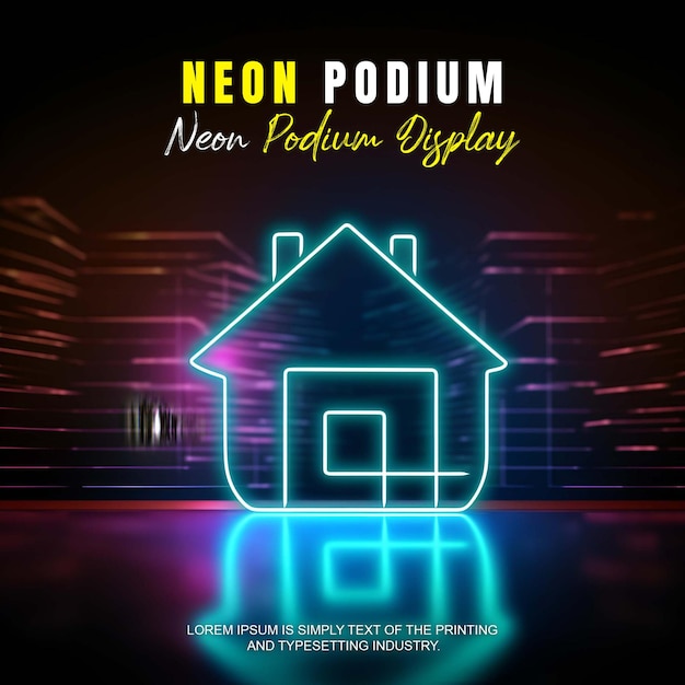 neon ışıklı fütüristik podyum sahnesi, ürün sergileme alanı, sahne sergileme mockup'ı, ürün sunumu