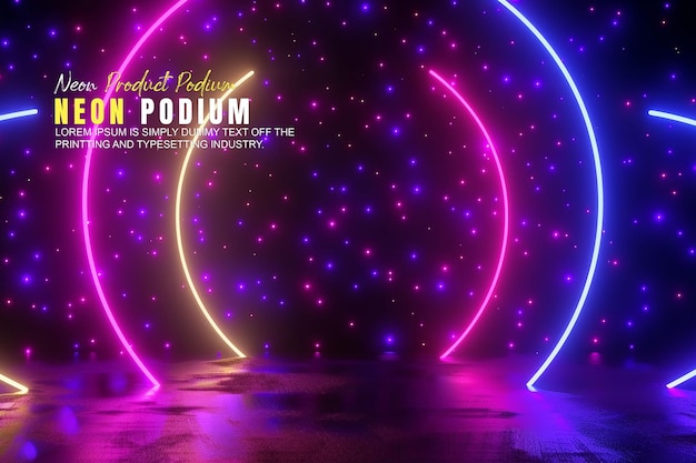 Neon ışıklı sahne ürün gösterimi ile neon sahne podyum aşaması mockup ürün sunumu