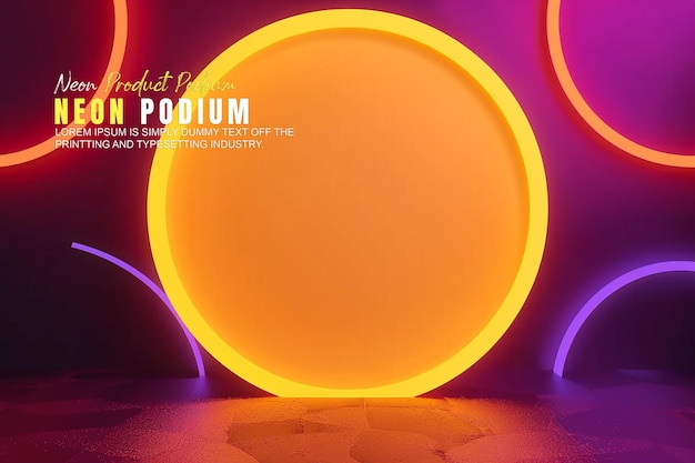Neon ışıklı sahne ürün gösterimi ile neon sahne podyum aşaması mockup ürün sunumu