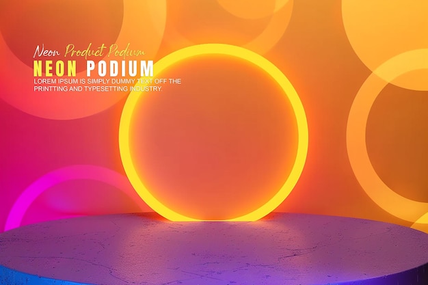 Neon ışıklı sahne ürün gösterimi ile neon sahne podyum aşaması mockup ürün sunumu