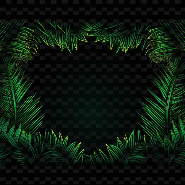 PSD neon jungle borderline design neon lines style tropical plan shape y2k neon light art collecties