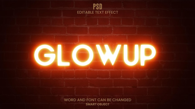 Neon light 3d glowing text effect editable photoshop psd