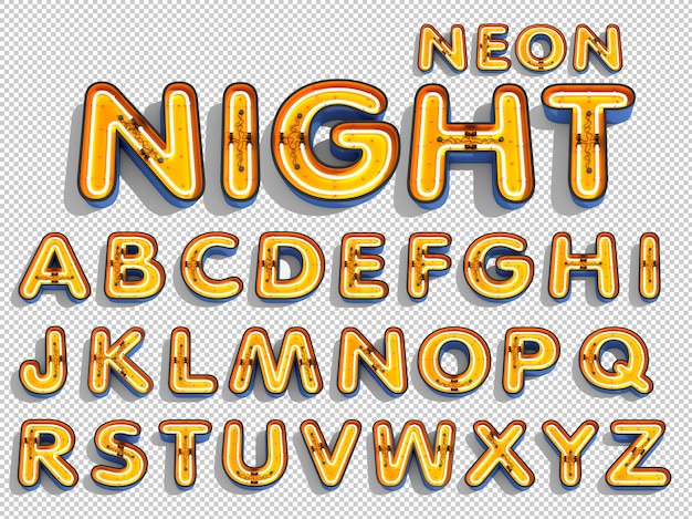 PSD neon light alphabet