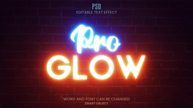 PSD luce al neon glowing effetto testo 3d photoshop modificabile