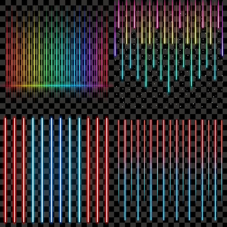 PSD neon light glowing bars with rainbow gradient effect isolated transparent background png