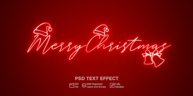 neon light merry christmas text effect