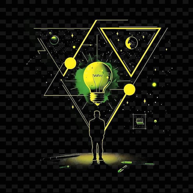 PSD neon lightbulb effect with a candidate at a brainstorming se neon line art landscape background