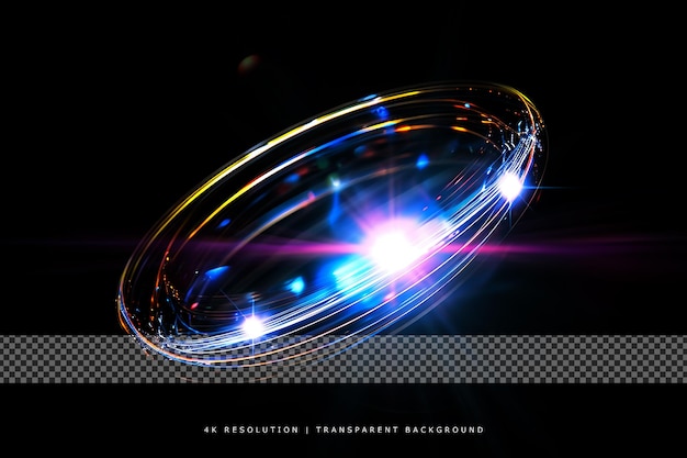 Neon lighting circle with lens flare on transparent background