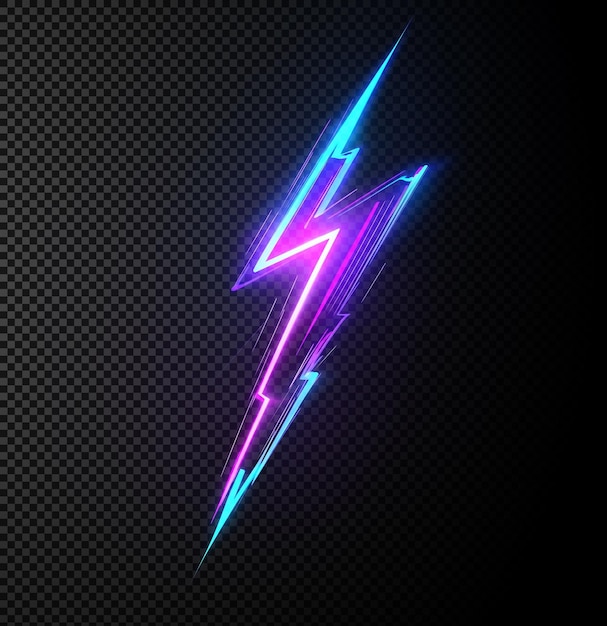 neon lightning bolt on transparent background