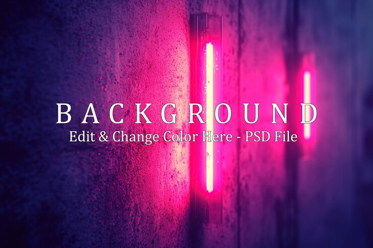 PSD neon lights on a concrete wall