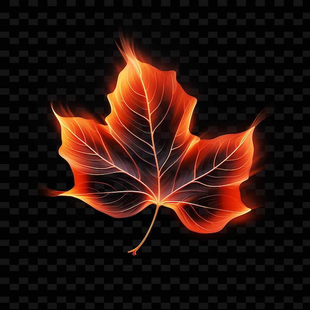 PSD neon lines autumn leaf warm orange leaf vein neon lines pumpkins leaf v y2k shapes psd gradients