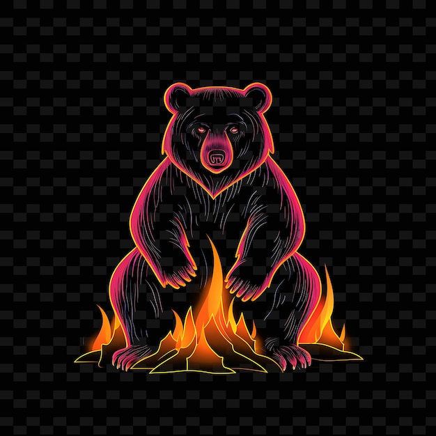 Neon lines bear wilderness retreat angular neon lines campfire furry bo y2k shapes psd gradients