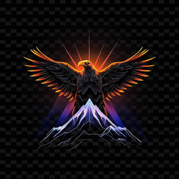 PSD neon lines eagle majestic summit sharp neon lines mountain range wings y2k shapes psd gradients