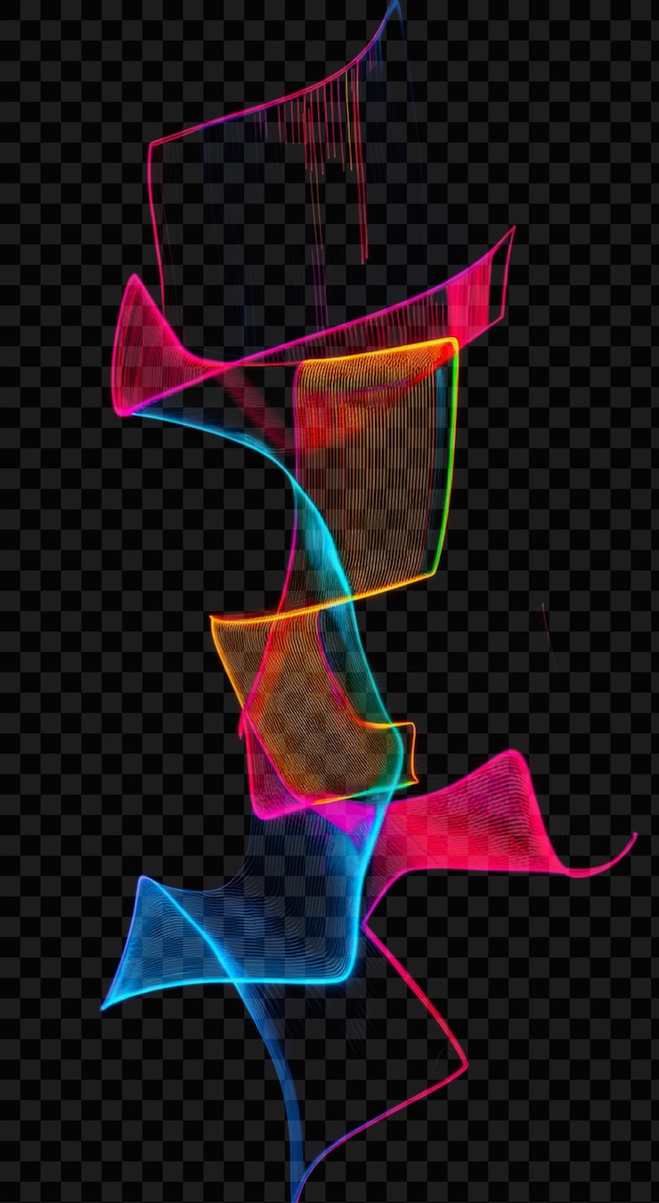 PSD neon lines forming an abstract shape on transparent background